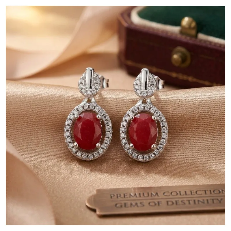 Buy 4 Get 1 Free 20x10mm Lovely Cute 4.2g Real Green Emerald Red Ruby Blue Sapphire Females Engagement 925 Silver Earrings view 3