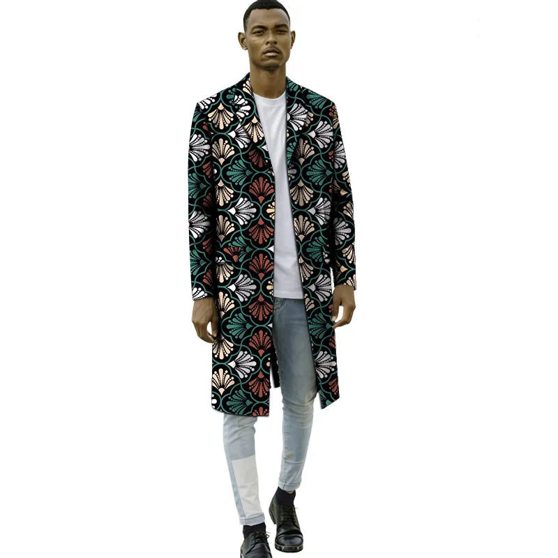 Original Design Men's Trench Coat African Print Long Blazers Traditional Fashion Male Windbreaker Party Wear