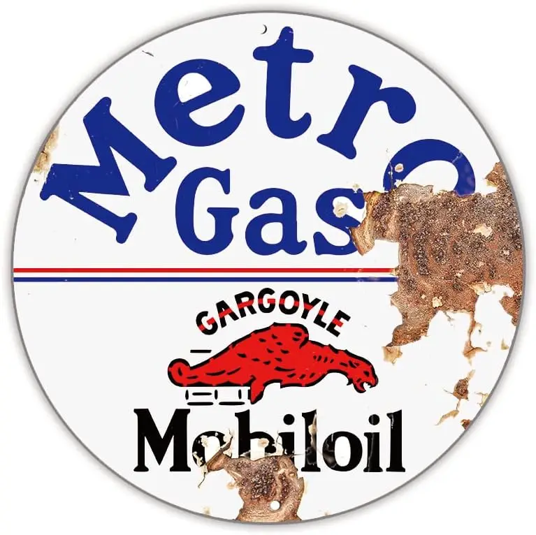 Репродукция винтажных масляных знаков на бензине/моторе, диаметр 12 дюймов, ретро металлические знаки для гаража, мужская пещера, бар (Gargoyle-11,8 дюйма)