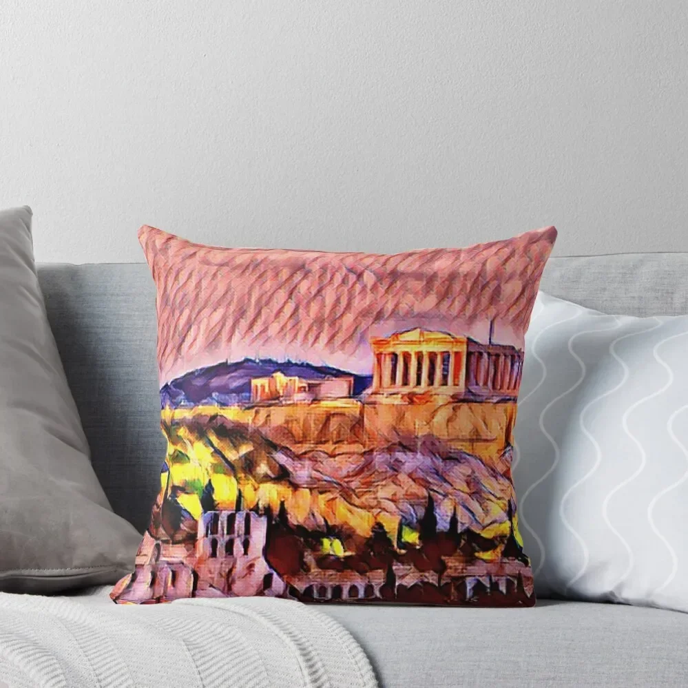 

Adventure Calling: The Parthenon, Athens, Greece, Europe - Bright Colorful Modern Illustration Art Print – Abstract Throw Pillow