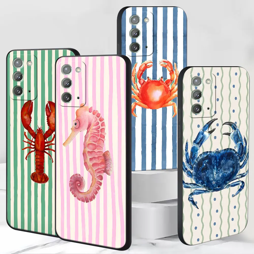 

Ocean Life Theme Striped Case for Samsung Galaxy Note 10 Plus 20 Ultra 5G 9 TPU Black Phone Cover M12 J6 Plus M02 M22 F12 Shell