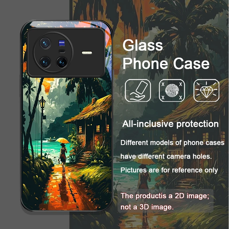 Funda de teléfono de vidrio templado con paisaje costero de árbol de coco costero para OPPO Reno 13 F 12 11 10 ProPlus Find X8 X3 PRO Lite A58