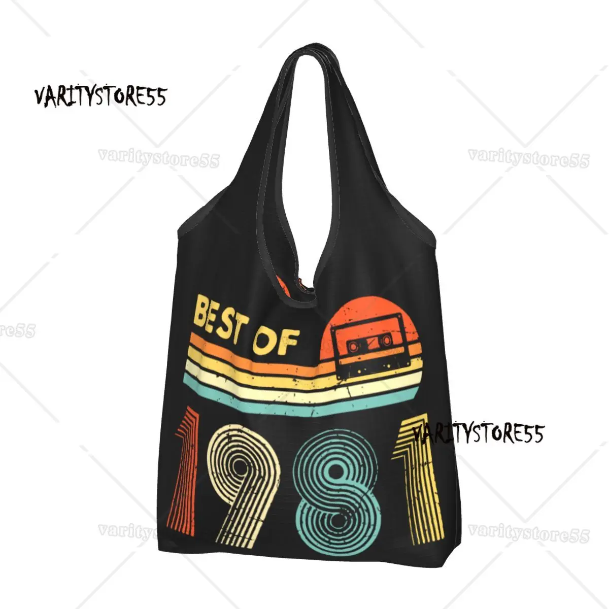 Vintage Best Of 1981 40th Birthday 40 Years Old Reusable Shopping Grocery Bag Foldable 50LB Weight Capacity Eco Bag Eco-Friendly