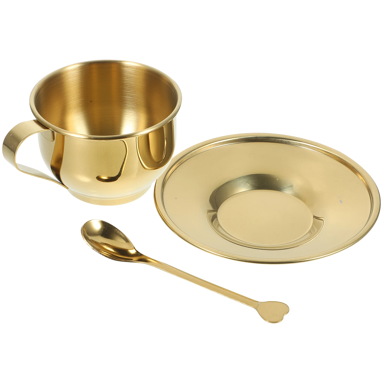 

Elegant Coffee Mug Saucer Set Stainless Steel Vintage Tea Cup Double Layer Milk Spoon Kit Practical Beverage Holder