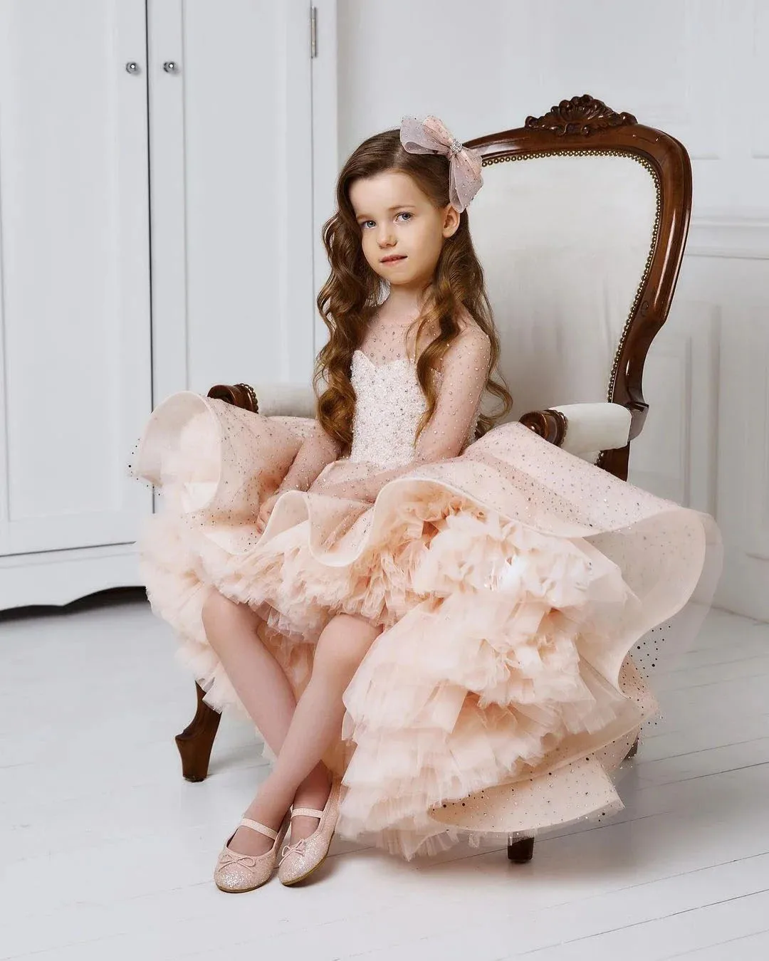 Customized Layered Sequins Flower Girl Dress for Wedding Puffy Tulle Kids Princess First Communion Pageant Party Birthday Gown