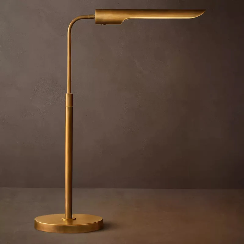 Solid Brass Simple Linear LED Desk Lamp Antique Copper Height Adjustable High Color Rendering Index Executive Office Lighting