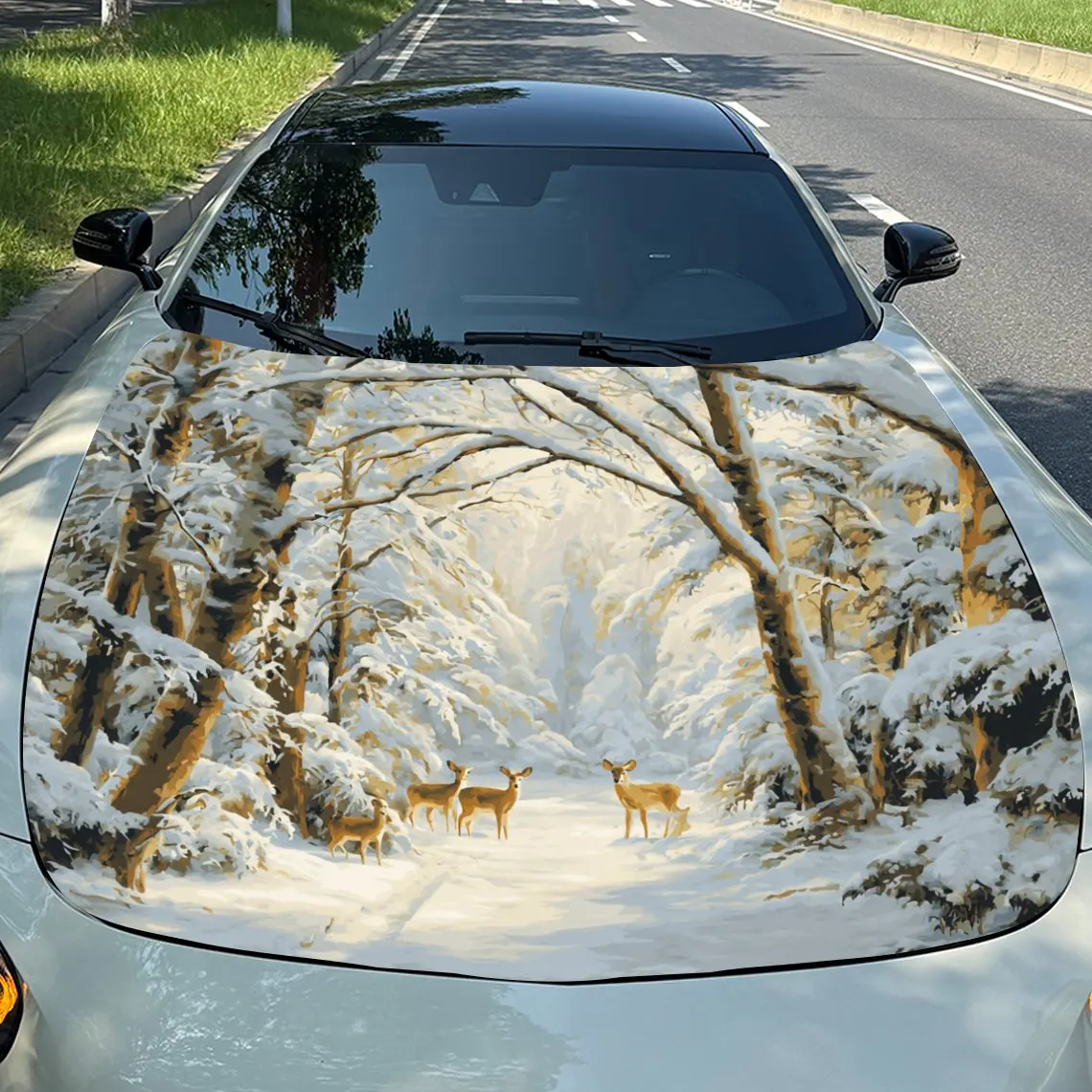 

Виниловые накидки на капот автомобиля «Страд оленя в снежном лесу», водонепроницаемые наклейки на капот автомобиля из ПВХ, самоклеящиеся устойчивые к царапинам Sti