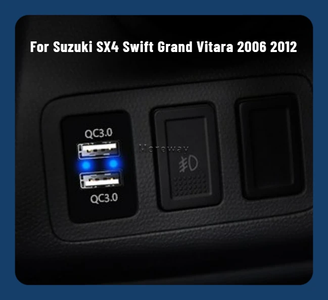 Szybka ładowarka 12V z podwójnym portem USB Przełącznik przyciskowy szybkiego ładowania do Suzuki SX4 Swift Grand Vitara 2006 2012 Stylizacja samochodu