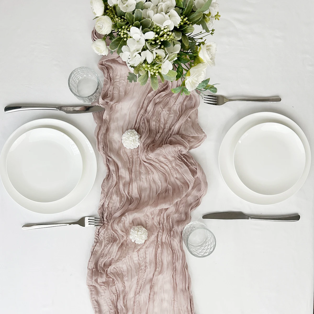 10PCS Set Semi-Sheer Gauze Wedding Table Runner hazelnut Cheesecloth Table Dining Party Christmas Banquets Arches Cake Decor