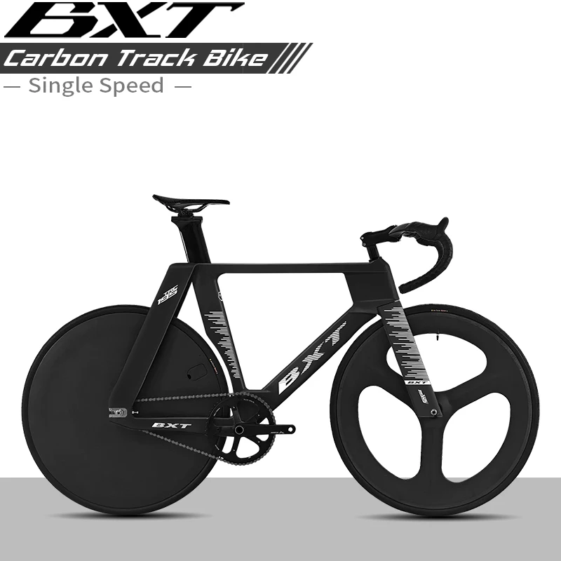 BXT New Carbon Fixed Gear Track Frame Bicycle 700C Single Chainring Carbon Track Bike TRC-195 with Carbon Fiber Wheelset