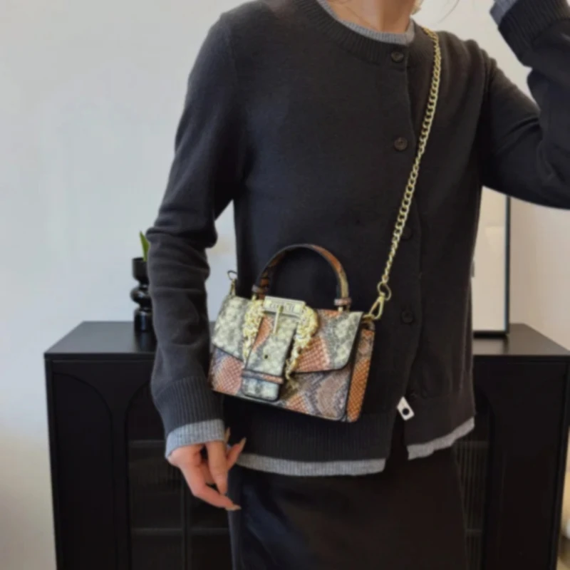 

2025 Luxe Snake-Embossed Mini Square Bag Women's Retro Shoulder & Crossbody Structured Day To Night Chic