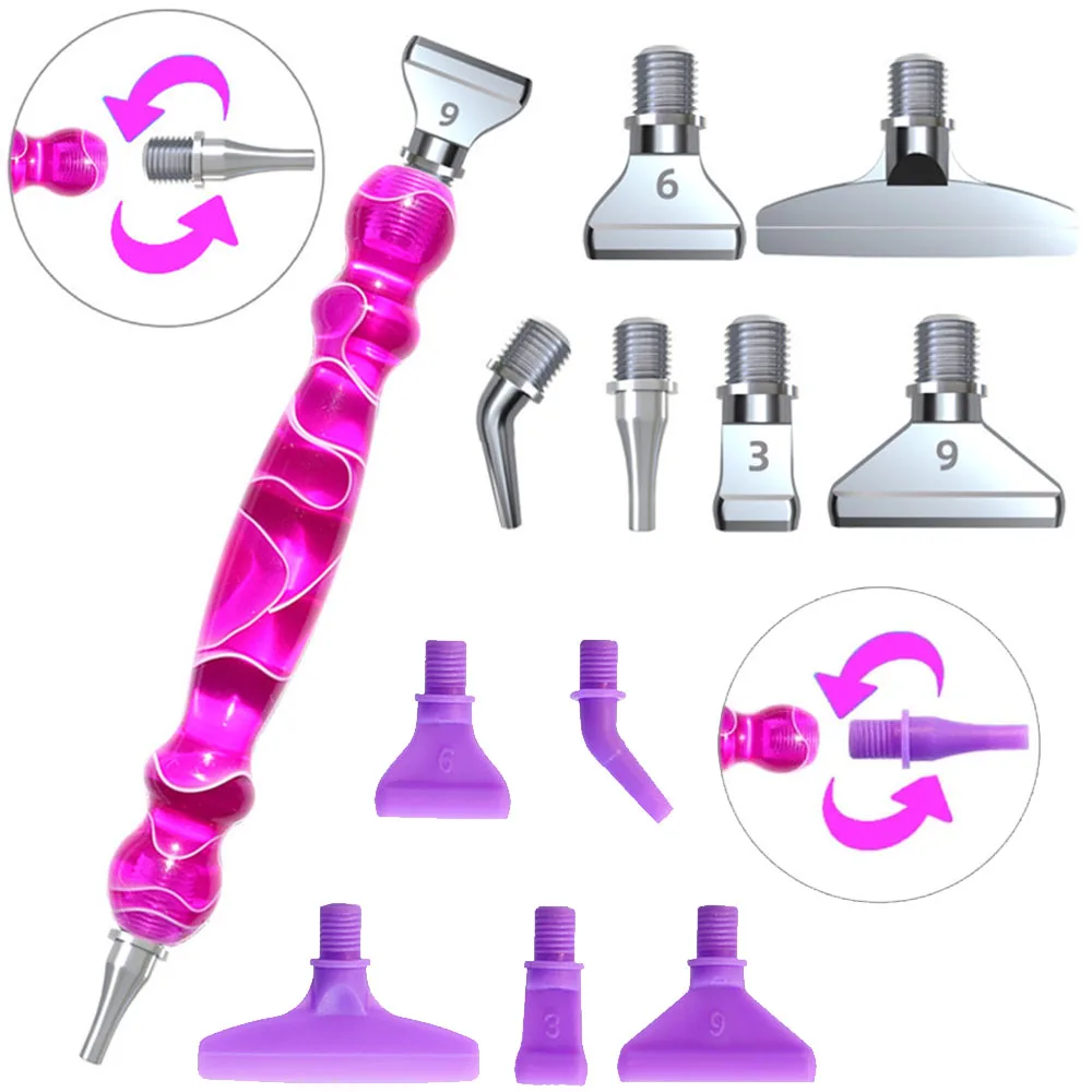 Diamond Painting Pen Set with Comfortable Ergonomic Grip -6 Pen Tips, Resin Diamond Art Tool for DIY Handicrafts