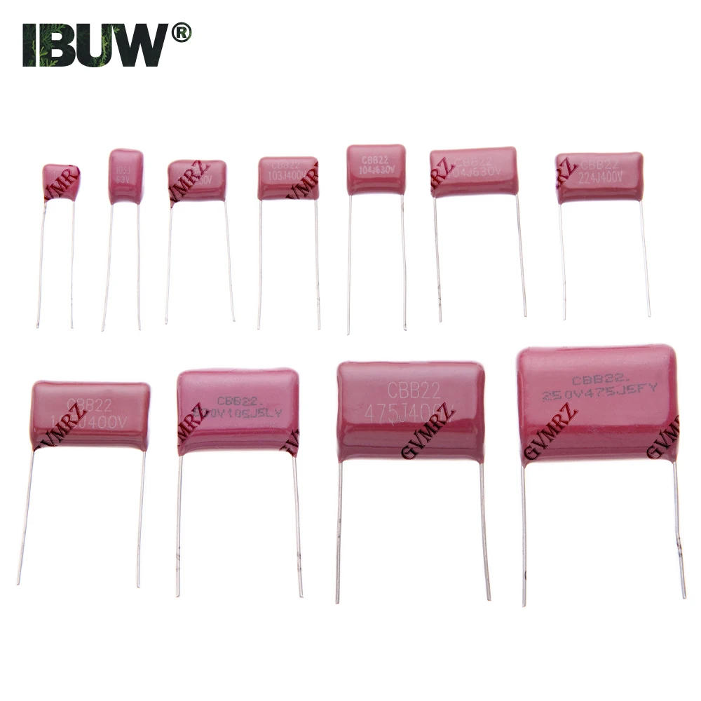 Capacitor de Filme de Polipropileno CBB 63V 100V 250V 400V 450V 630V 2000V 103J 104J 105J 155J 223J 224J 225J 334J 474J 475J