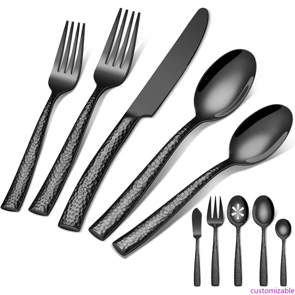 

Набор столовых приборов из нержавеющей стали на 12 человек, черный кованый, с сервировочными инструментами от Ollex