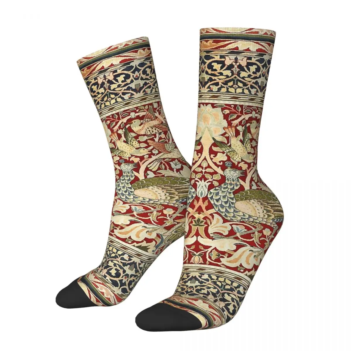 Casual William Morris Vintage Floral Basketball Socks Victorian Flowers Polyester Middle Tube Socks for Women Men Non-slip