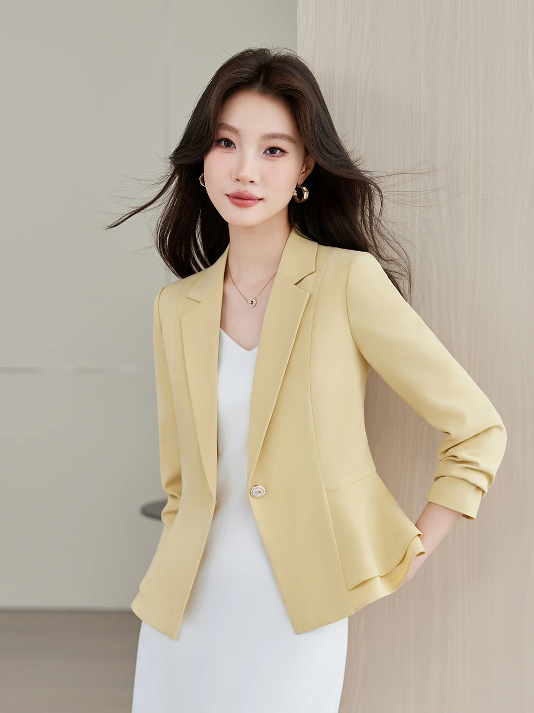 Short Tailored Women's  Jacket Professional Elegant Slimming Stylish Commute Ready Polyester Fiber Long Sleeve Coat