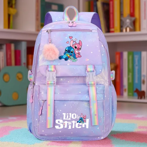 Imagen 2 del producto Mochila Stitch: diseño de dibujos animados de arcoíris pastel, nailon duradero con correas ajustables y mochila de viaje con múltiples bolsillos