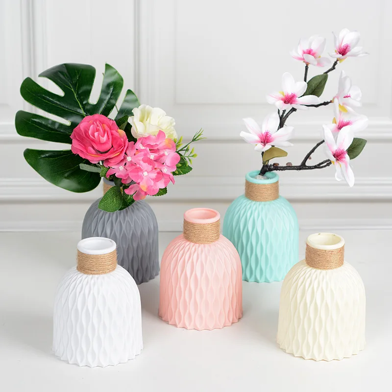 Modern Flower Vase White Pink Blue Plastic Vase Flower Pot Basket Nordic Home Living Room Decoration Ornament Flower Arrangement