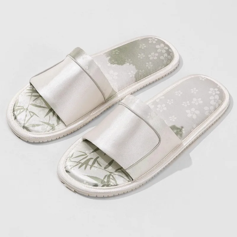 

Luxury Bamboo Print Customized Slippers Women Light Non-slip Comfortable Home Slippers Sexy Open Toe Soft-soled Flat Slippers