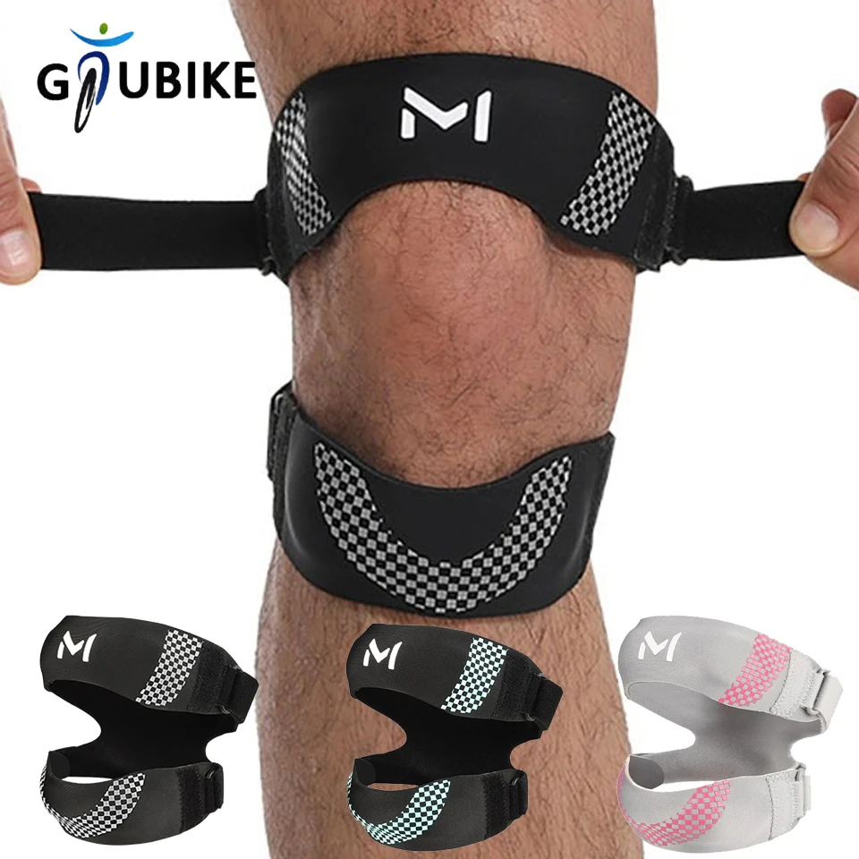 

GTUBIKE, 1 шт., регулируемый наколенник для коленной чашечки, двойные силиконовые подушечки под давлением, поддерживающий ремень для сухожилий, профессиональный наколенник, рукав