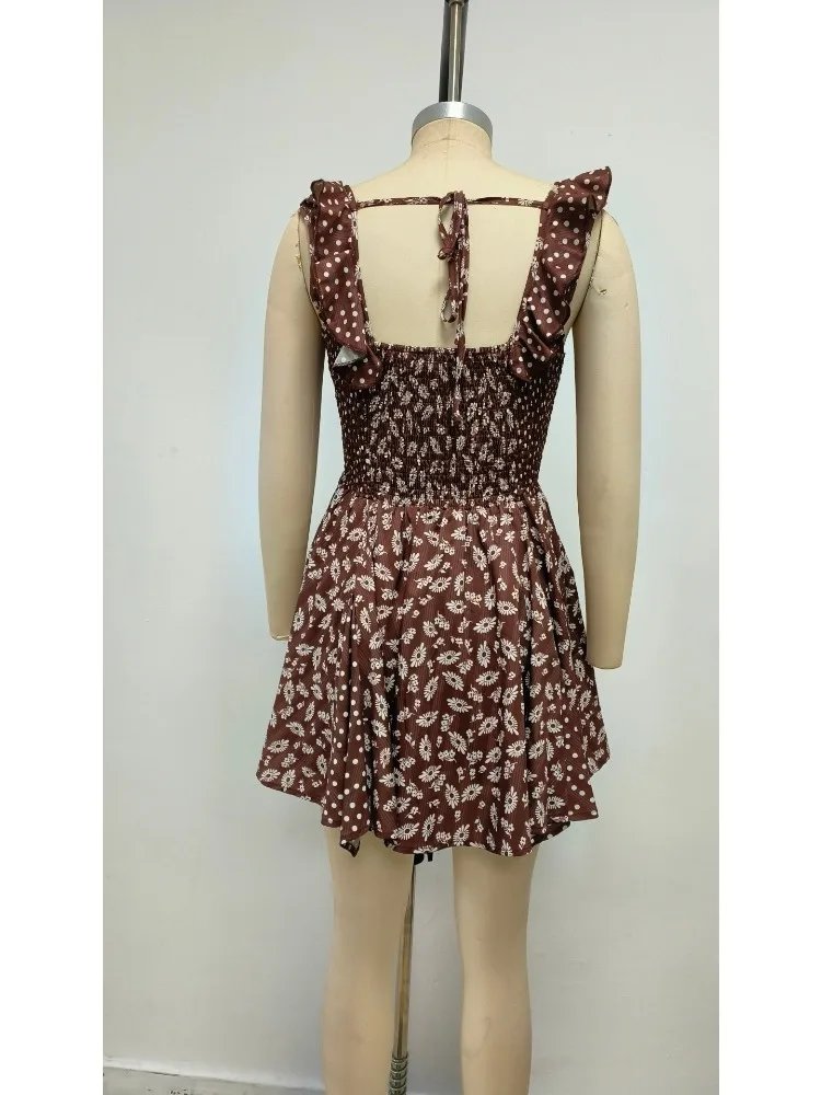 2026 여름 캐주얼 귀여운 플로럴 플로위 드레스 민소매 러플 백리스 도트 커피 생일 파티 비치 휴가 의류