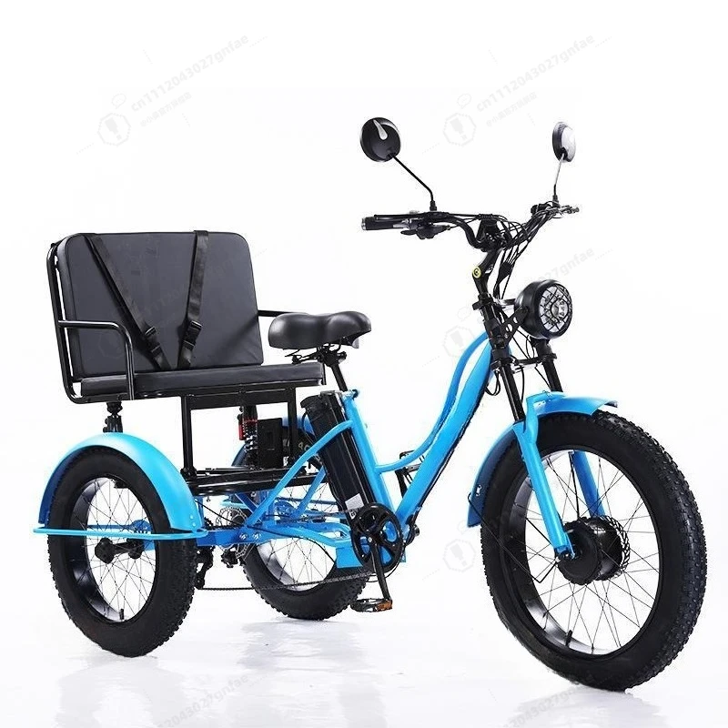 24 Inch Fat Tire Electric Trike Adult Tricycle Pedal Assist E-Bike with Comfortable Seat 3 Wheel Bicycle for Seniors Beach Snow