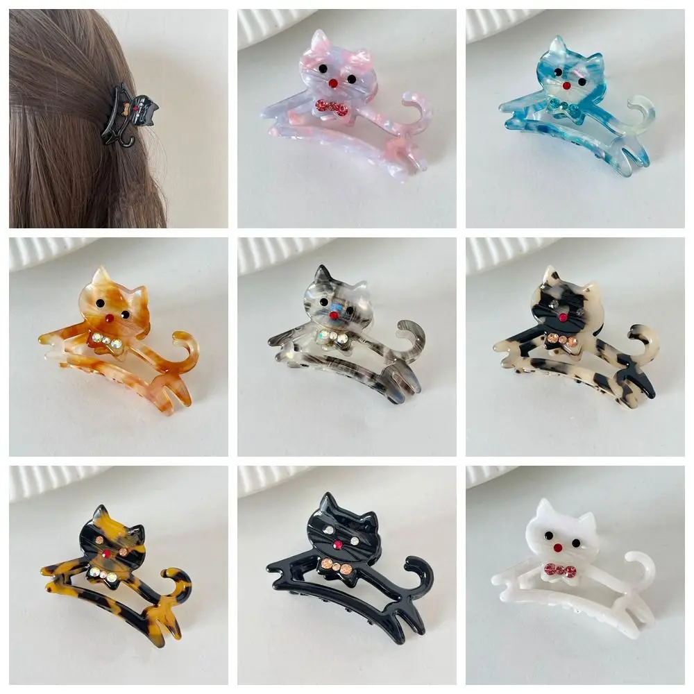 Creative Acetic Acid Acetate Animal Cat Hair Claw Diamond Cartoon Rhinestone Hair Clip Y2k Hollow Shark Clip Daily