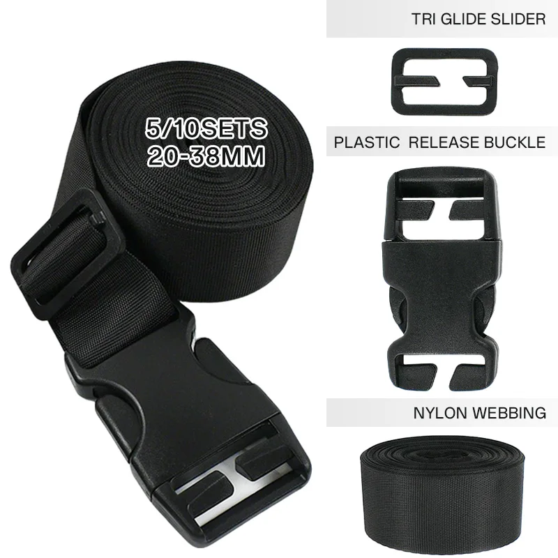 

2/5/10 комплектов, простая установка, комбинированная застежка для ремня сумки, 20/25/38 мм, нейлоновая лента, боковая пряжка Fastex, трехскользящий зажим