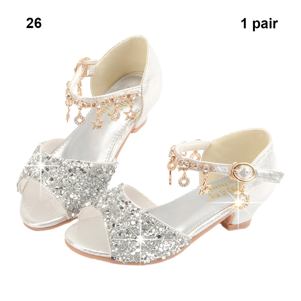 Girls Ballerina Glitter Shoes Ballet Wedges Wedding Party Shoe High Heels Sandals with Shoelace Costume Accessories