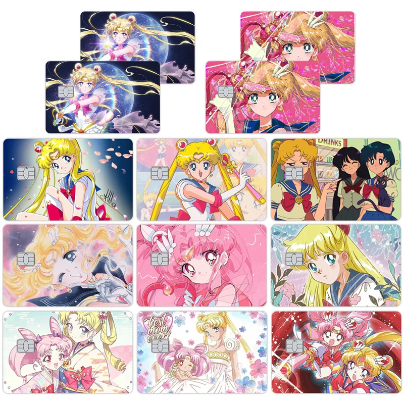 2Pcs Sailor Tsukino Usagi Anime Credit Card Visa Skin Stickers Metro Debit Bus Charge Bank Card Waterproof Double Sided Sticker