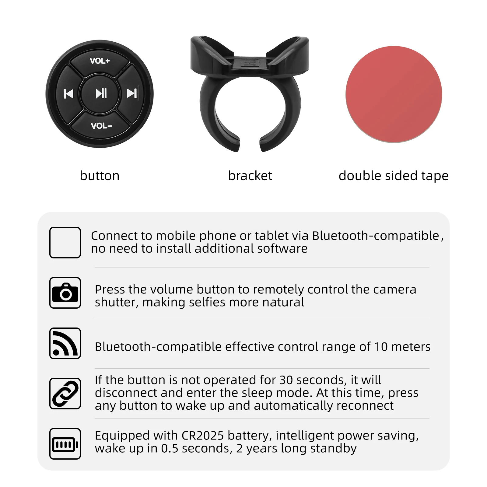 Wireless Media Button Remote Controller Car Motorcycle Bike Steering Wheel For IOS Android Phone Tablet Bluetooth-Compatible