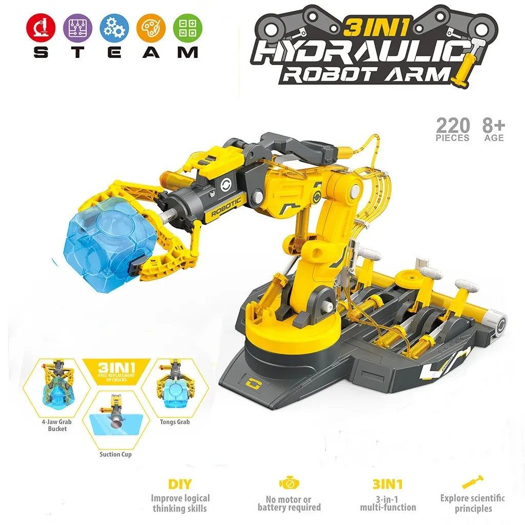 Fai da te 3 in1 assemblato esplora bambini Robot idraulico braccio meccanico esperimento scientifico ingegneria Puzzle giocattolo Set per regalo per