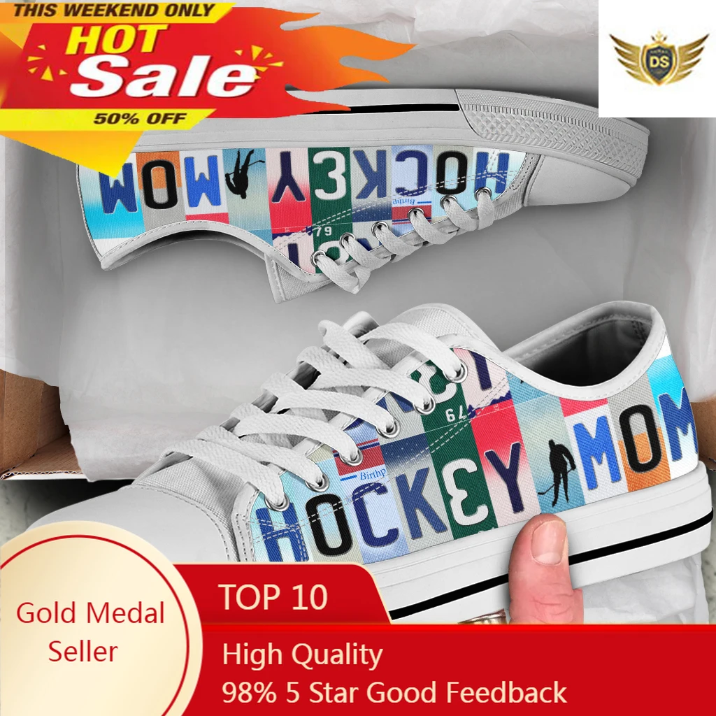 

License Plate Hockey Mom Classic Brand Design Women Canvas Shoes Low Top Canvas Sneakers Breathable Sneakers Women