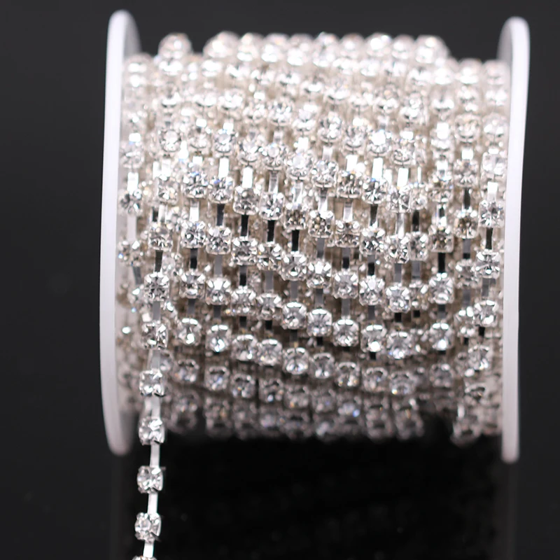 6ss--ss38 rhinestones  10yards/roll sparse silver  base clear glass rhinestones diy garment decorative cup chain