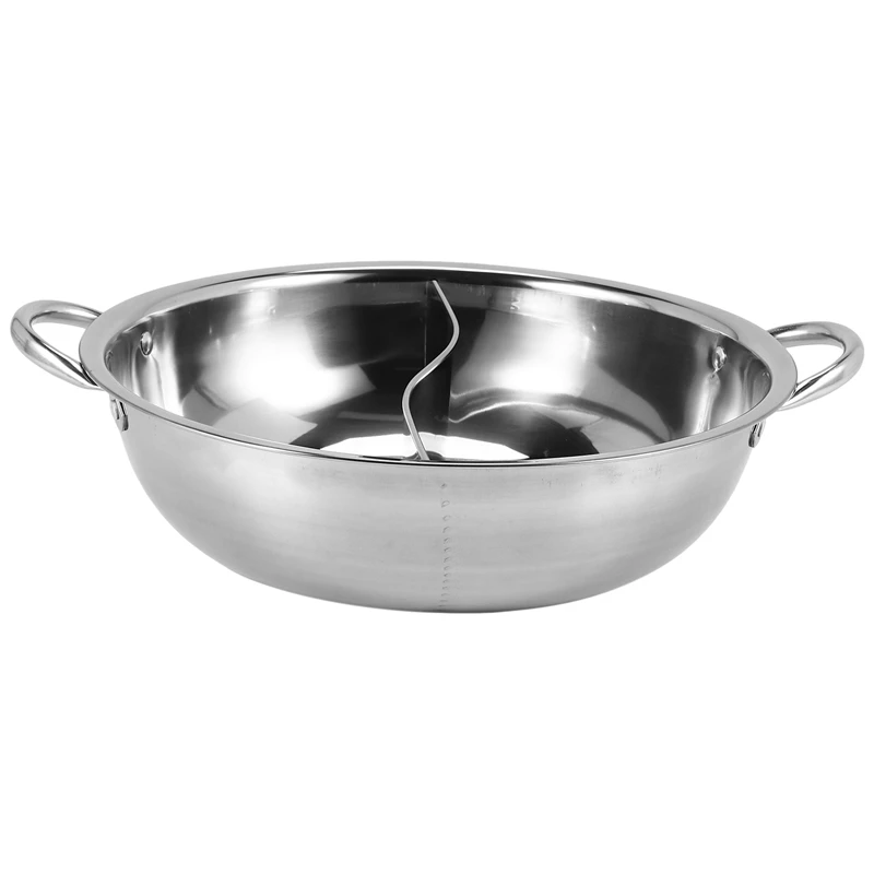 28Cm Hot Pot Twin Divided Stainless Steel 28Cm Cookware Hot Pot Ruled Compatible Soup Stock Pots Home Kitchen