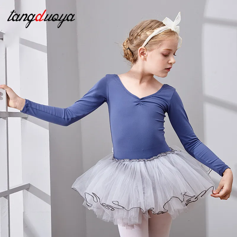 Meisjes Ballet Maillots Strik Dans Jurk Kinderen Lange Mouw Gymnastiek Maillots Roze Katoen Kinderen Gymnastiek Body Dress