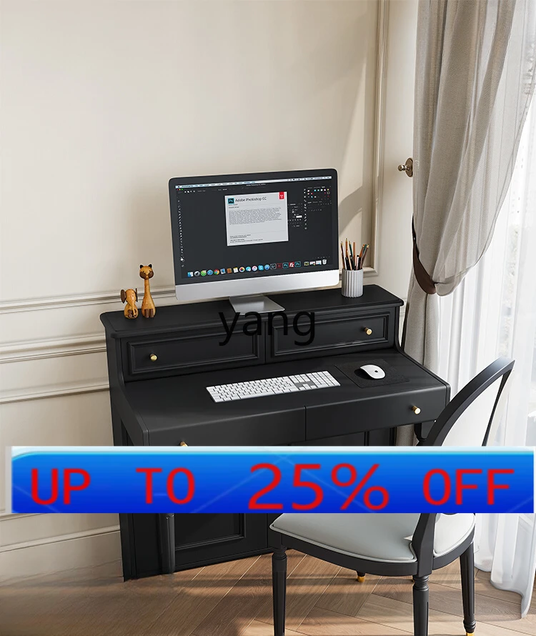 

YJQ French retro desk modern black home bedroom computer desk simple