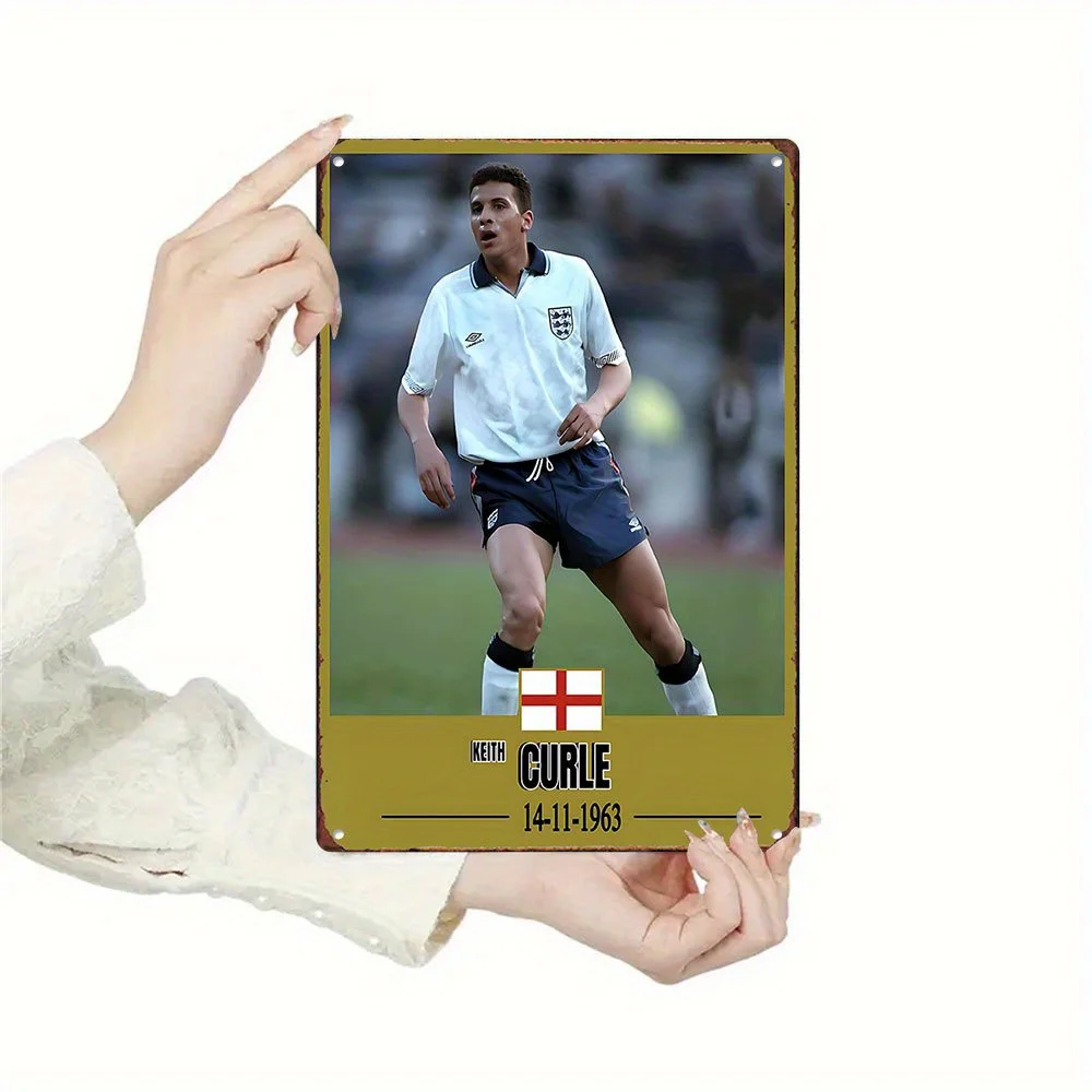 Vintage Keith Curle England Football Poster - Retro Sportswear Artwork,  Metal Tin Sign, for Man Cave, Bar, Cafe, Garden, Farm