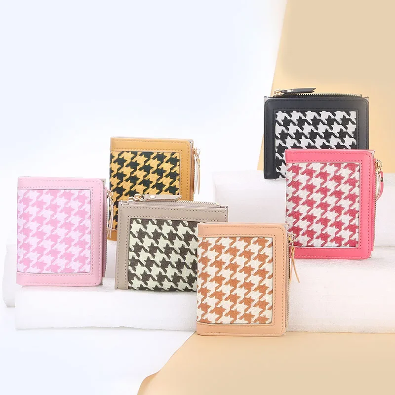 

2024 Houndstooth Women Wallet Hasp Small Slim Coin Pocket Purse Women Wallets Cards Holders Luxury Brand Wallets Designer Purse