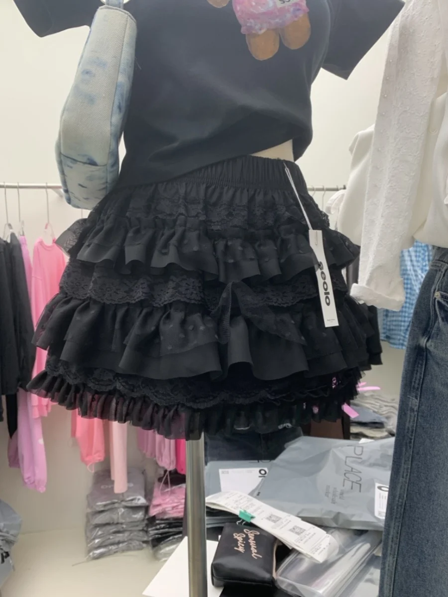 

Summer New Lace Puffy A-Line Skirt High Waist Me Gauze Ballet Sle Women's f Body Skirt Korean Commute Pure Color