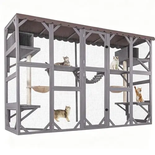 Window Catio Outdoor Cat Enclosure Super Large Walk in Cat House with 6 Platforms and 2 Scratching Posts for Cats,104