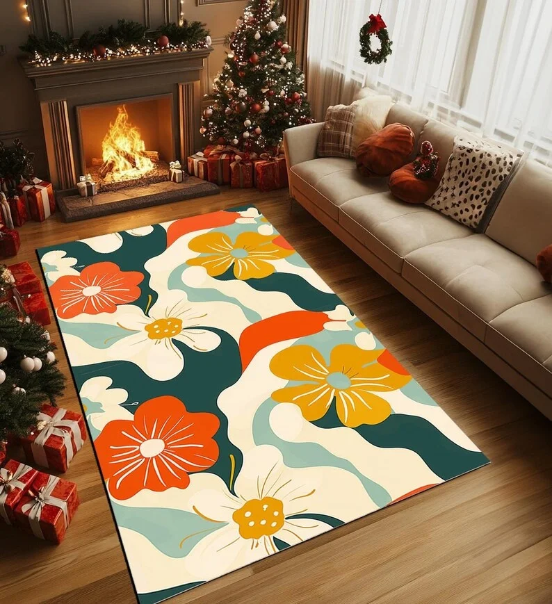 Surrealing Ground Cracks Carpet Green Plants Moss Fern Rock Pattern Rug Natural Inspiration Jungle Home Decoration Mat