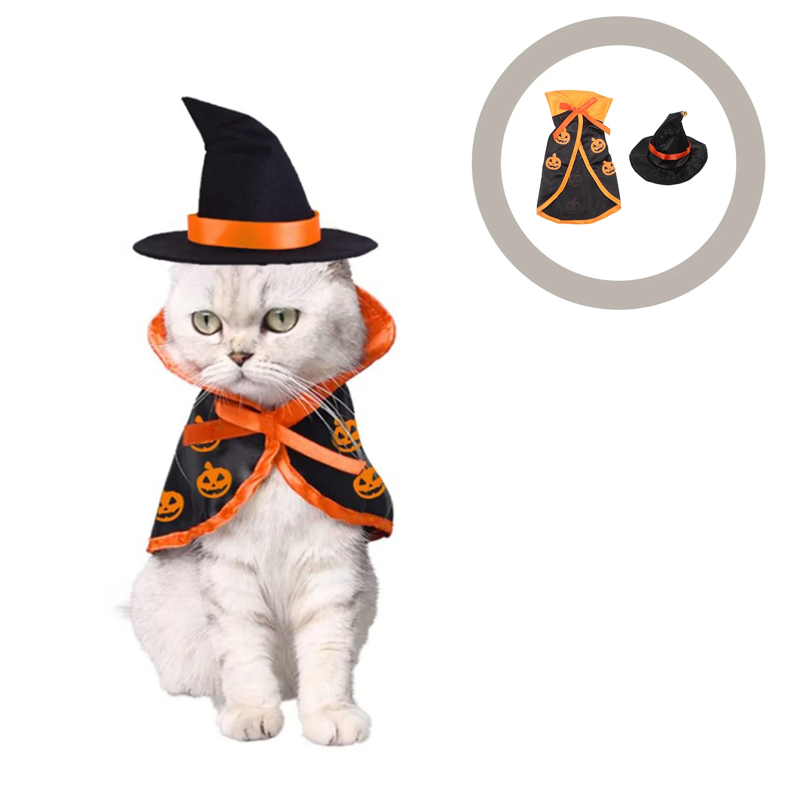 

1Set Halloween Pet Costume Set Dog Cat Cloak Hat Pumpkin Cape Comfortable Lightweight Wearable Design Festival Party Gift Idea