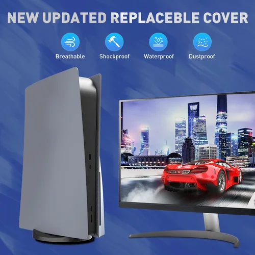 Imagen 2 del producto Carcasa de placa frontal de repuesto para consola PS5, plástico duro, gris, 30 ° aniversario, con logotipo de vinilo, pegatinas del 30 ° para PS5 Fat