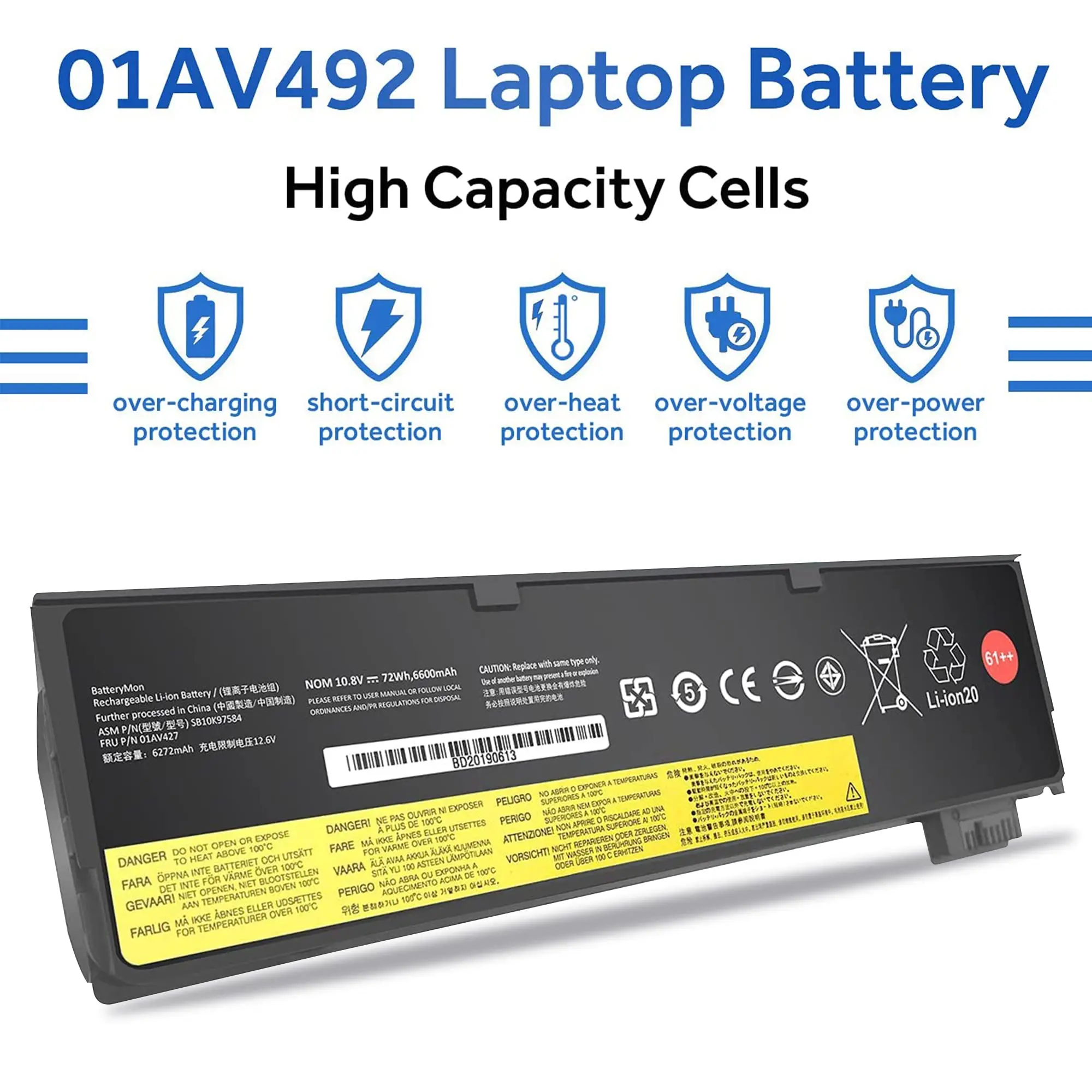 01AV427 01AV423 61 ++ بطارية متوافقة لينوفو ثينك باد T470 T480 P51S T570 T580 A485 A475 سلسلة 01AV425 01AV422 01AV492