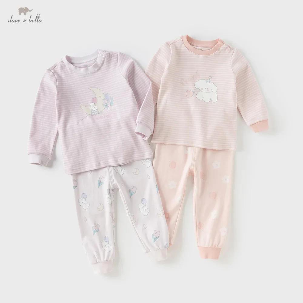 

Dave Bella Children Girls Baby Cotton Pajamas Set Autumn Fashion Casual Sweet Cute Comfortable Cartoon Two-Piece Set DB4243643