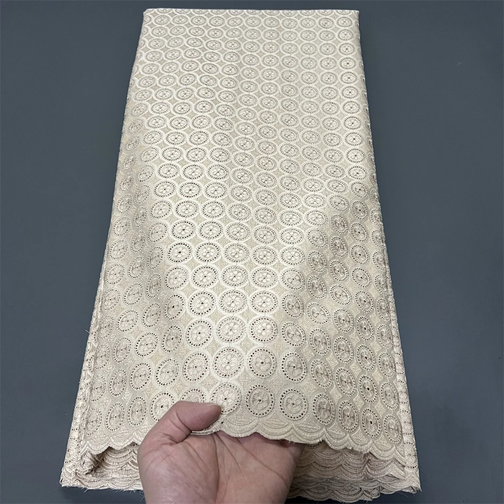 

2026 African Nigerian Tulle Lace Fabric for Dress Sewing High Quality Damask Cotton Pure Embroidery Wedding Party 5Yard hz1405