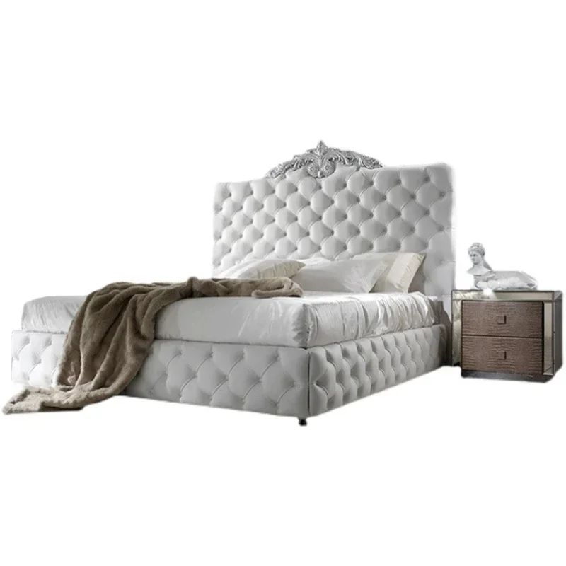 سرير مزدوج أنيق للأميرة الأوروبية، سرير فيلا أبيض فاخر على الطراز الفرنسي، مقاس كوين، أثاث كاما الزوجية للمنزل