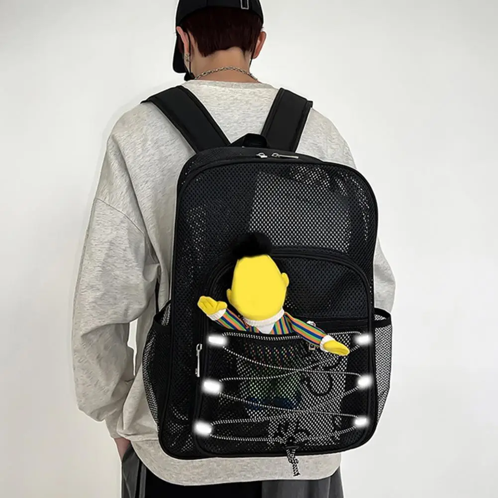 School Mesh Backpack Spacious Mesh Backpack Multi-compartment Travel Backpack with Adjustable Straps Zipper Closure for Gym