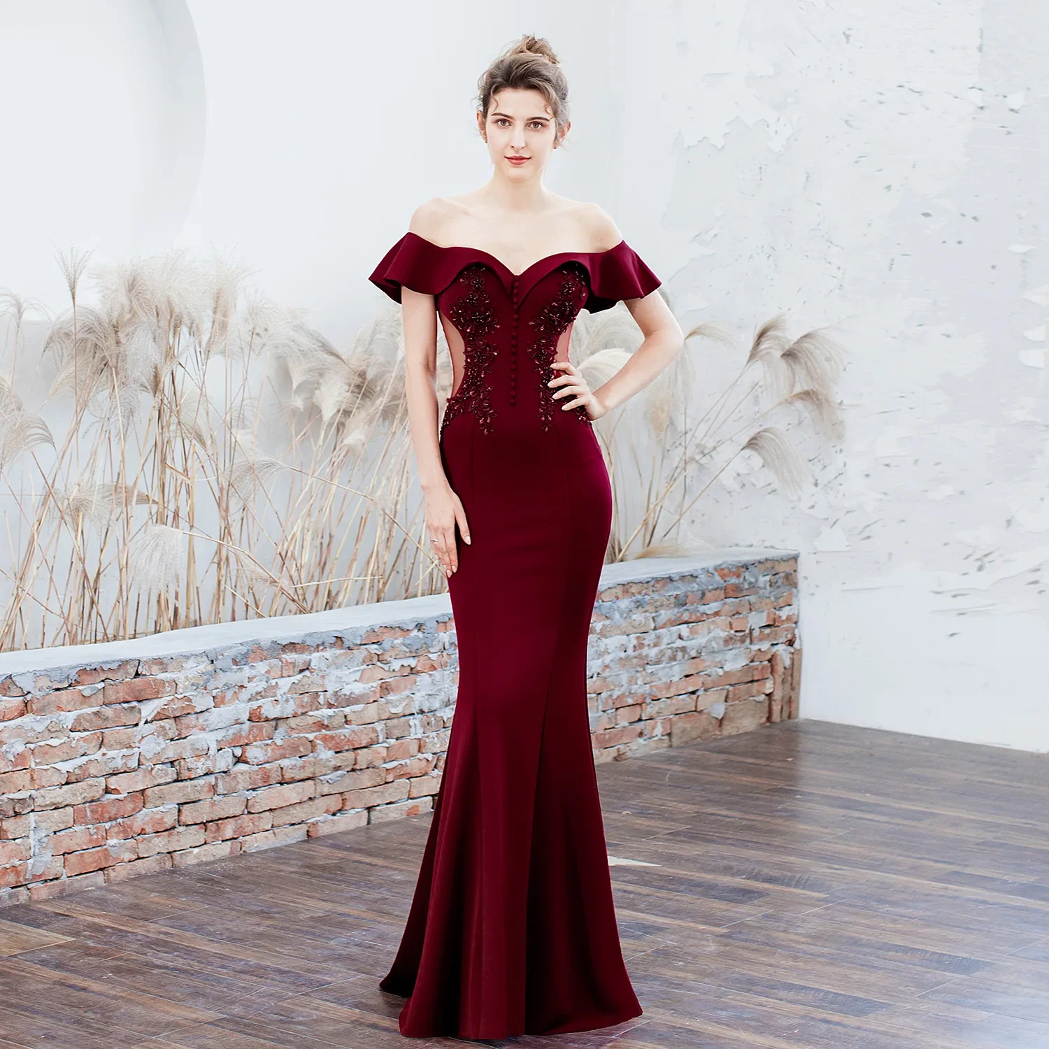 Sukienka bez ramion, elegancka wieczorowa syrenka, długa bez pleców, seksowna koronka, czerwony Bodycon bal burgundowy luksusowy błękit królewski